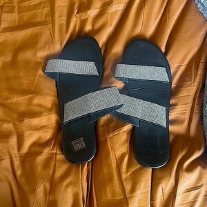 Black sequin slip on sandals